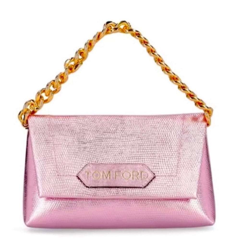 Tom Ford Logo Mini Label Chain Handle Leather Pink Metallic Bag